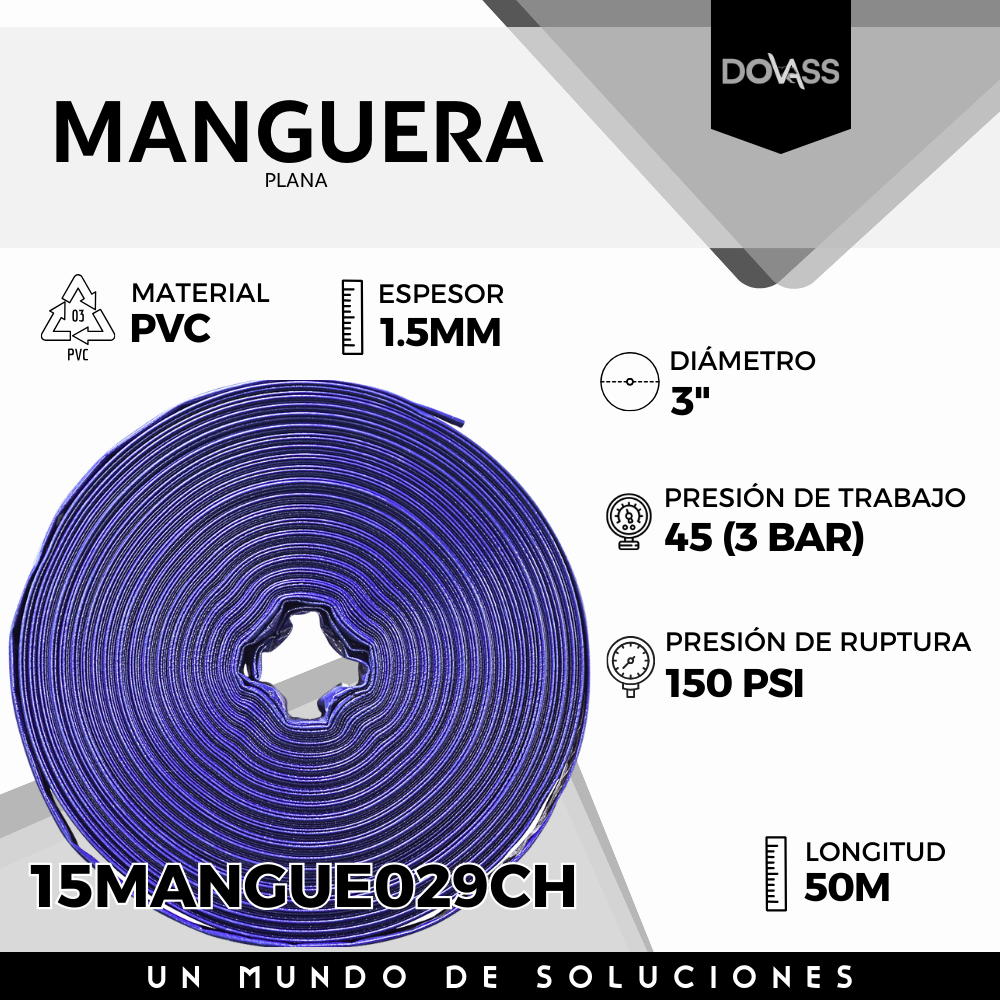 Foto 5 pulgar | Manguera Plana Gimex de Pvc Azul Diámetro 4" 50 M