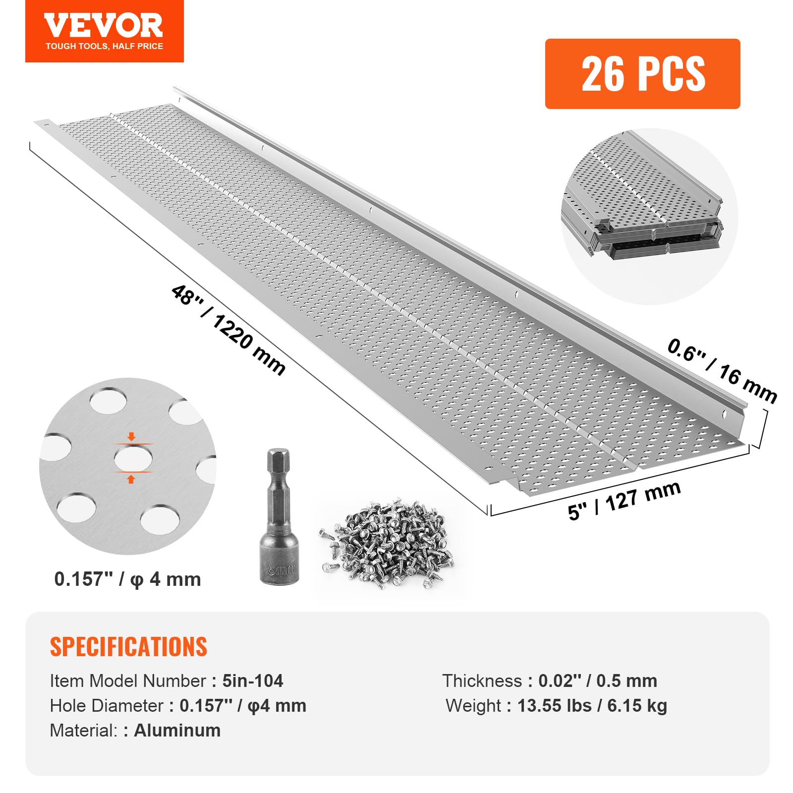 Foto 7 | Filtro De Hojas De Aluminio Gutter Guard Vevor, 13 Cm De Ancho, 26 Unidades - Venta Internacional.