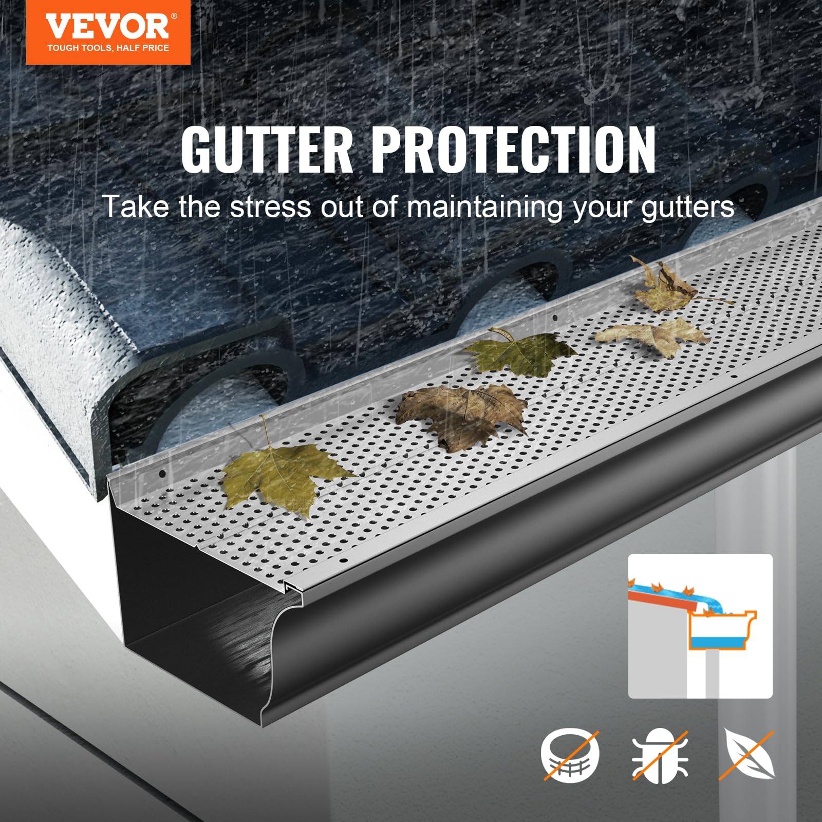 Foto 3 pulgar | Filtro De Hojas De Aluminio Gutter Guard Vevor, 6 Pulgadas, 26 Piezas, 32 M - Venta Internacional.