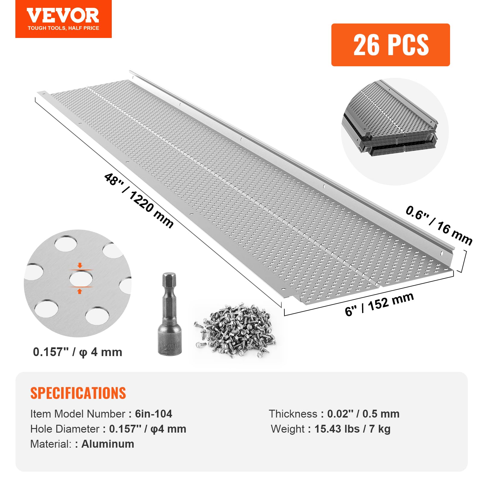 Foto 8 pulgar | Filtro De Hojas De Aluminio Gutter Guard Vevor, 6 Pulgadas, 26 Piezas, 32 M - Venta Internacional.