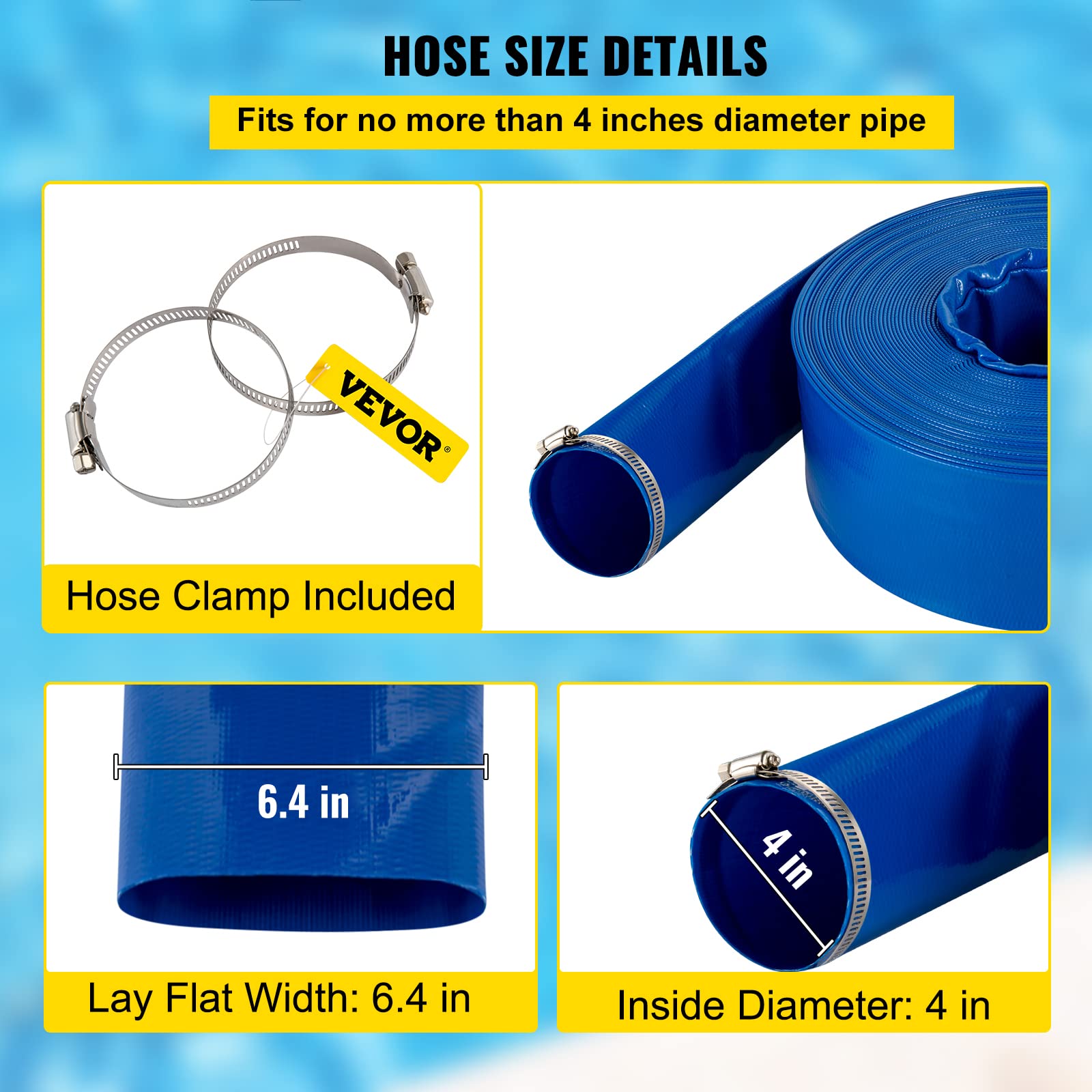 Foto 5 pulgar | Manguera De Descarga Vevor Pvc Plana De 4 X 32 M Para Piscina - Venta Internacional.