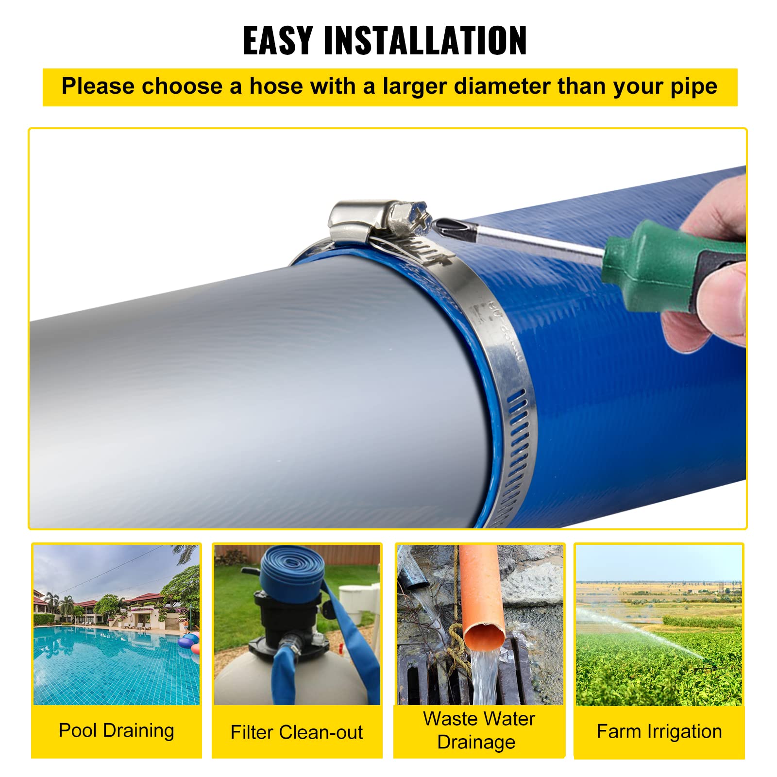 Foto 7 pulgar | Manguera De Descarga Vevor Pvc Plana De 4 X 32 M Para Piscina - Venta Internacional.