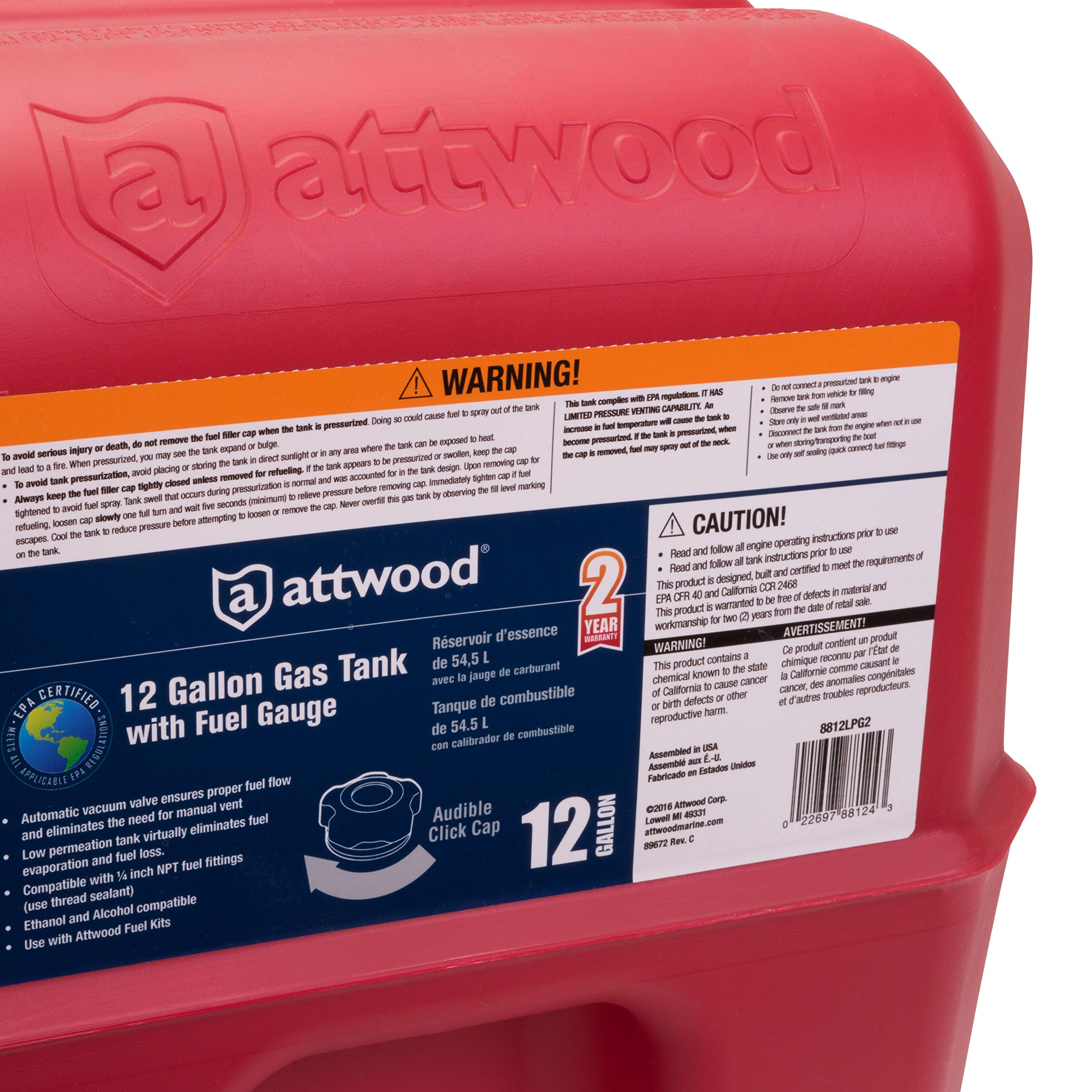 Foto 3 | Tanque De Combustible Portátil Attwood 8812lpg2 Certificado Por La Epa De 45,42 L - Venta Internacional.