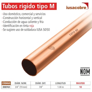 Foto 4 | Tubo Rígido Tipo ”m”, Tramo De 3/4”, 19 Mm X 1 M Iusa