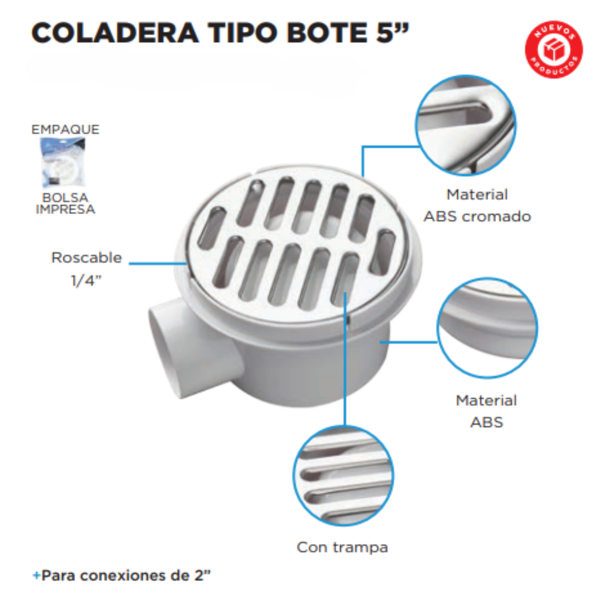 Foto 3 pulgar | Coladera Tipo Bote de Abs Cnx con Trampa de Abs