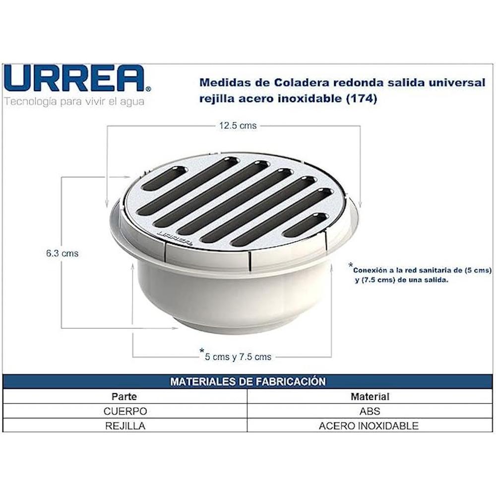 Foto 4 pulgar | Urrea Coladera Universal Inox Hc174