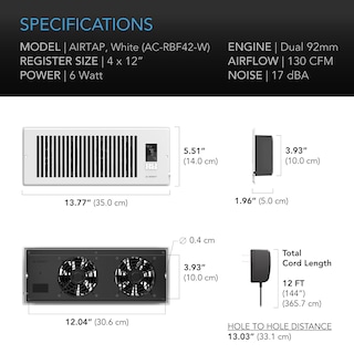 Foto 6 | Ventilador Register Booster Ac Infinity Airtap T4 Blanco De 4 X 12 Pulgadas - Venta Internacional.