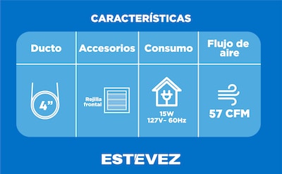 Foto 3 | Estevez Extractor De Aire De 4 Pulgadas Con Reja Antirretorno