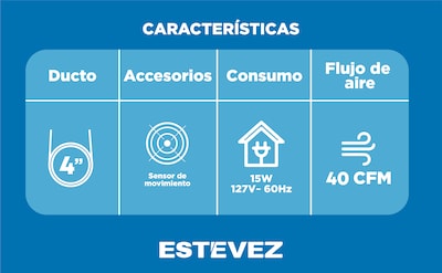 Foto 2 | Estevez Extractor De Aire De 4 Pulgadas Con Sensor De Movimiento