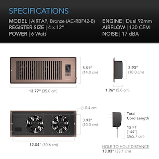 Foto 6 | Ventilador Register Booster Ac Infinity Airtap T4 Bronze 130 M³/h - Venta Internacional.