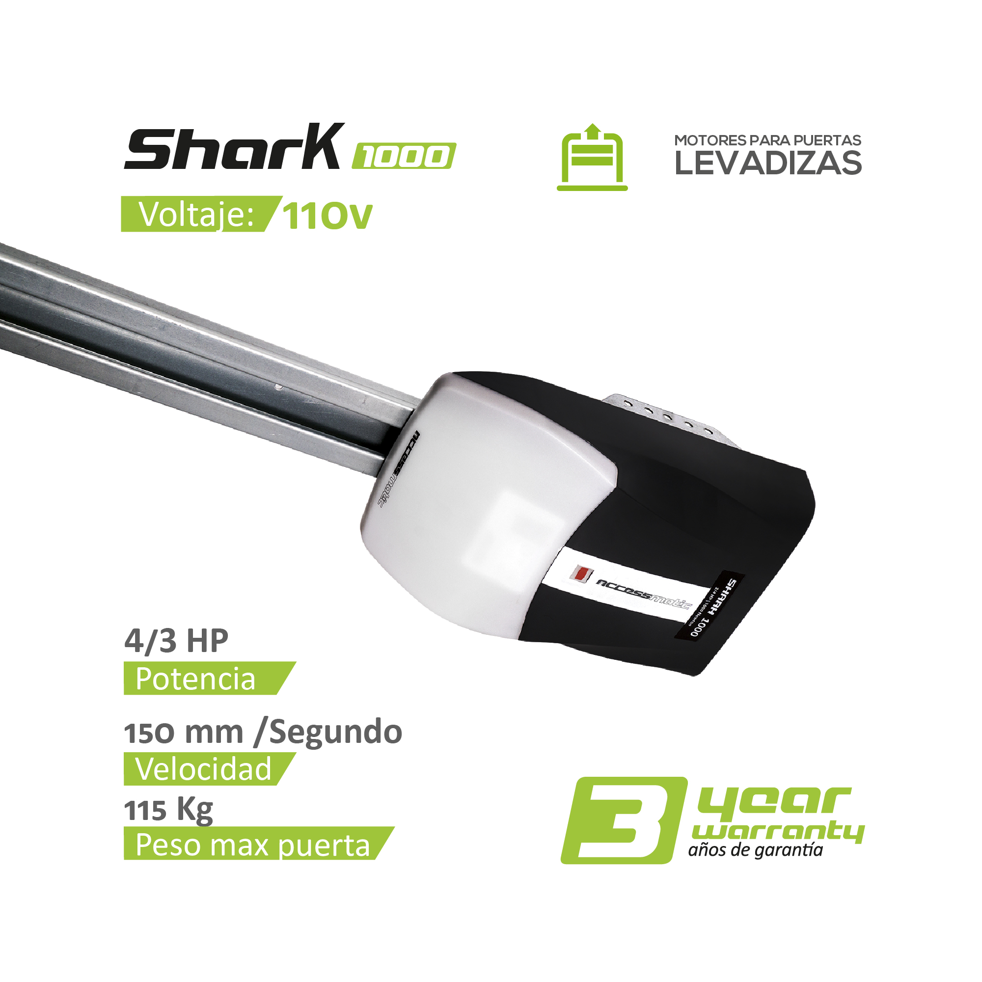 Foto 3 pulgar | Motor P/puerta Garaje Shark 1000 3/4 Hp