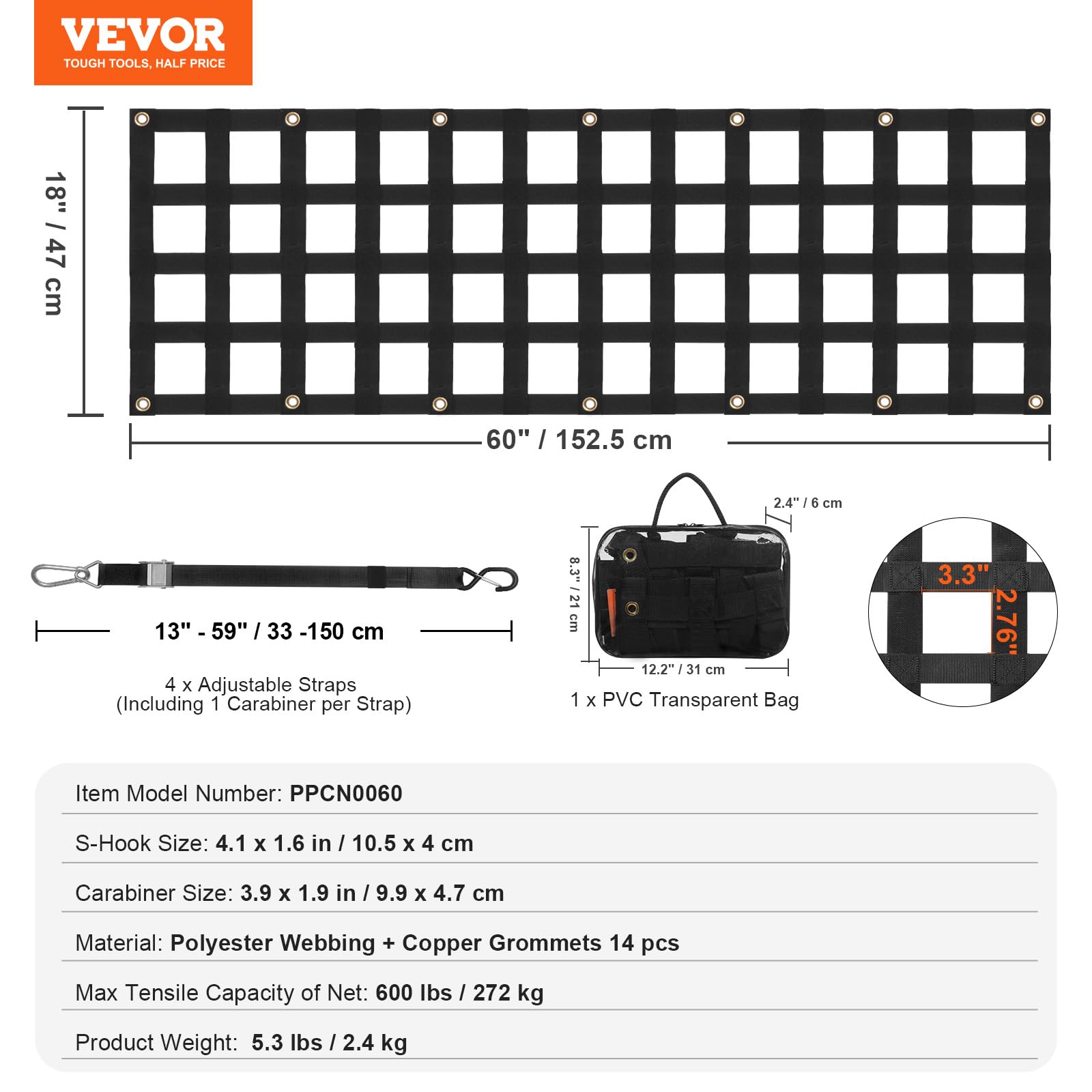 Foto 7 | Extensor De Plataforma Para Camión Tailgate Net Vevor, 60 X 45 Cm, Con Correas - Venta Internacional.