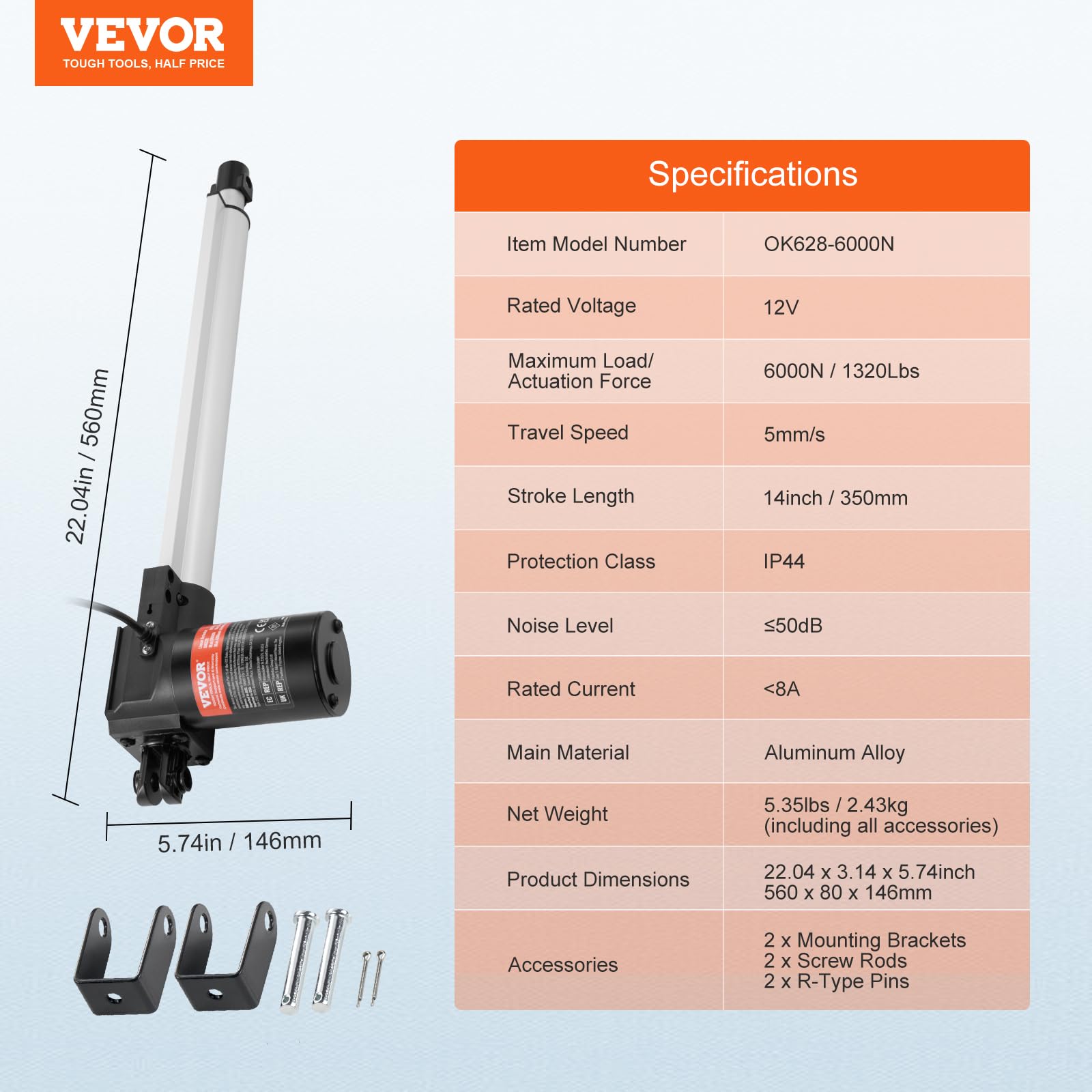Foto 8 pulgar | Actuador Lineal Vevor 12v 6000n 350mm Con Soporte De Montaje Ip44 - Venta Internacional.