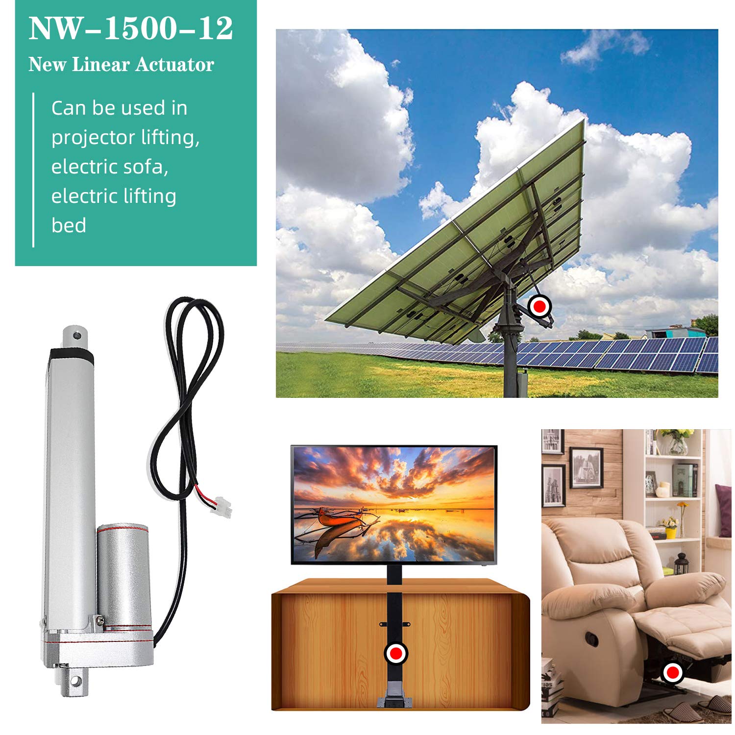 Foto 2 | Actuador Lineal Eco-worthy  Resistente  12 V  1500 N  5 Cm De Carrera - Venta Internacional.