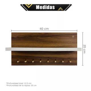 Foto 4 | Portallaves Organizador De Pared Melamina Moderno Perchero Color Nogal