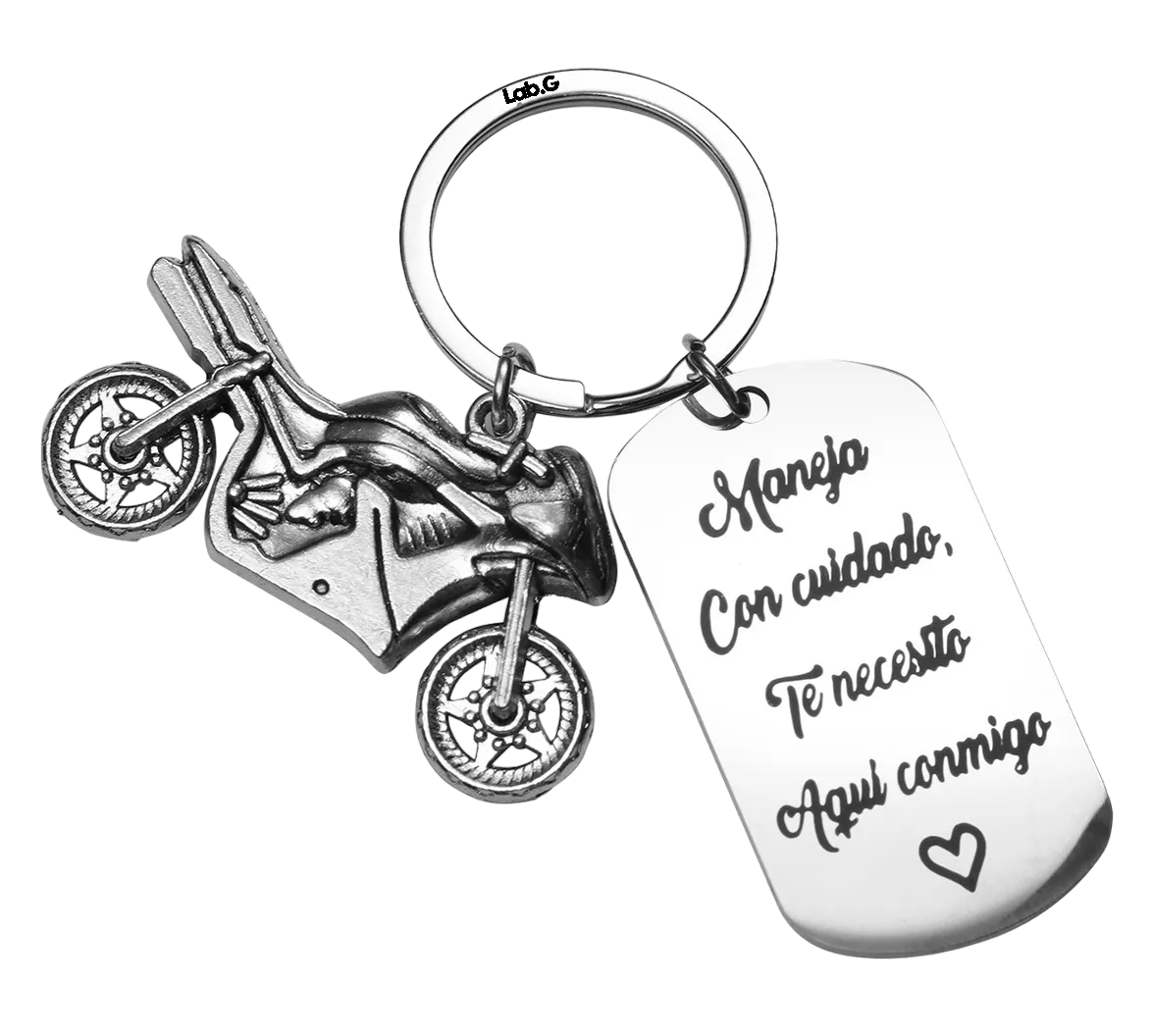 Llavero Lab.g De Moda Acero Inoxidable Con Moto Maneja Con Cuidado Plata