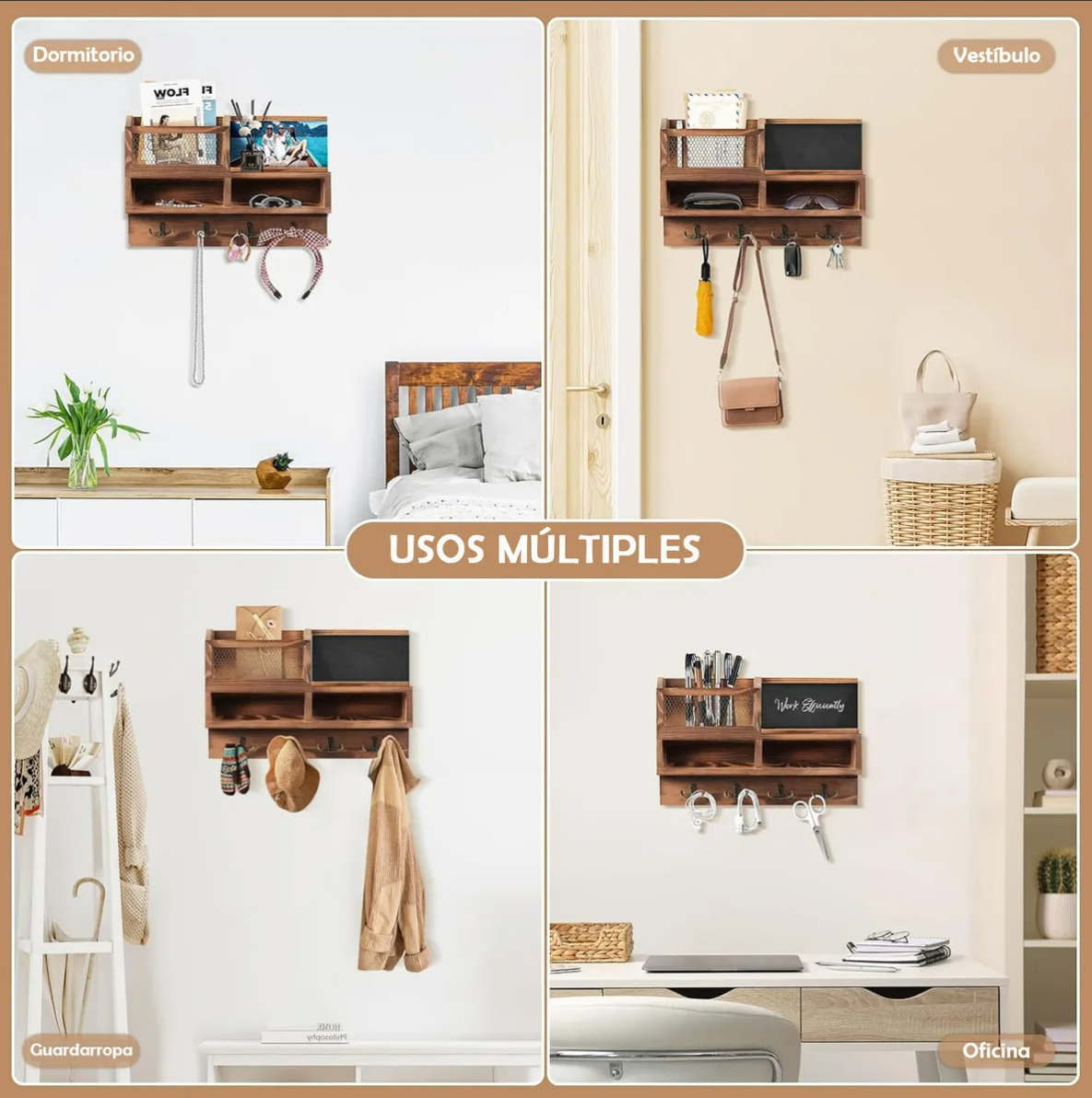 Foto 7 pulgar | Porta Llaves Pared Madera Modernos Hogar Adornos