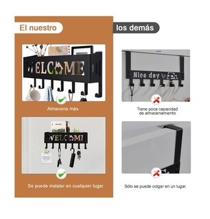 Foto 2 | Llavero De Pared (con 7 Ganchos) 2 Piezas Negro