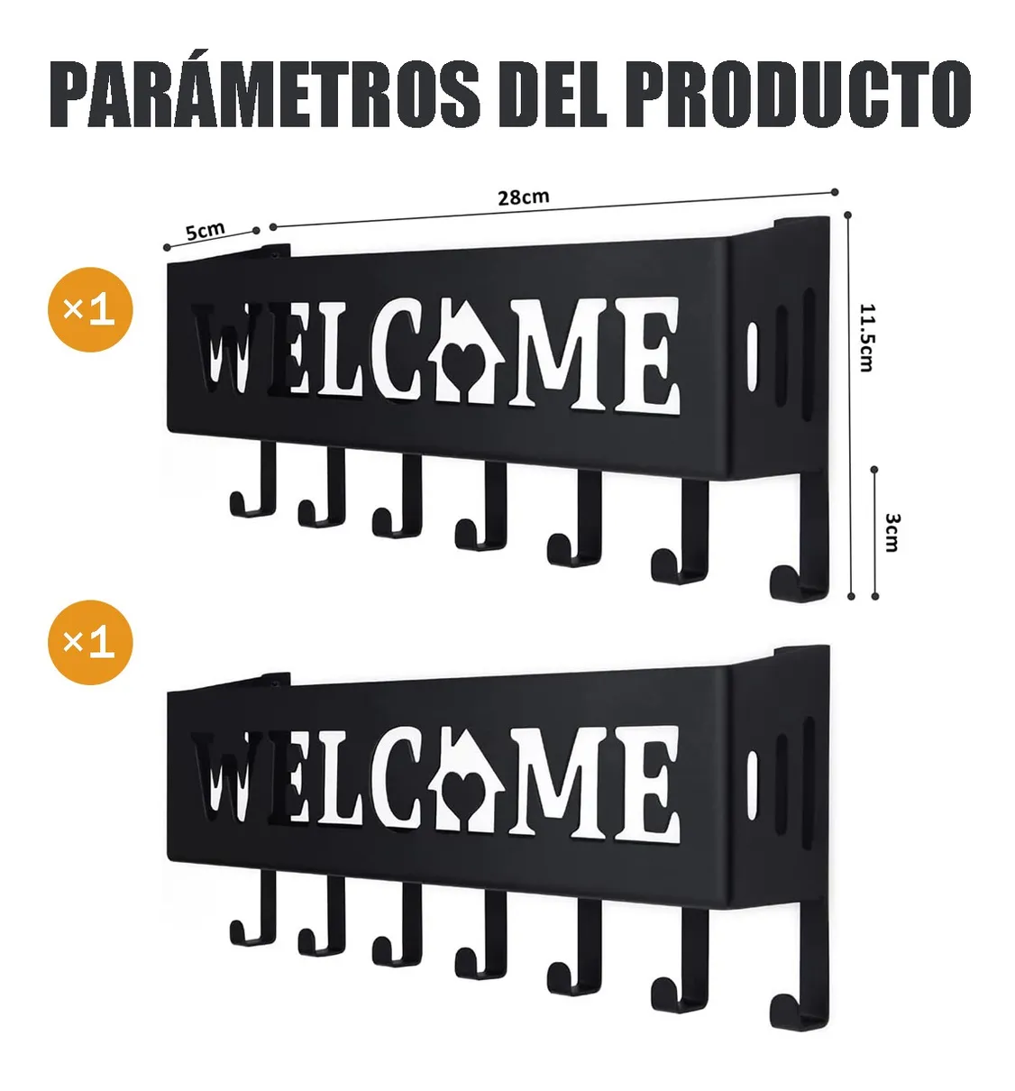 Foto 4 | Llavero De Pared (con 7 Ganchos) 2 Piezas Negro