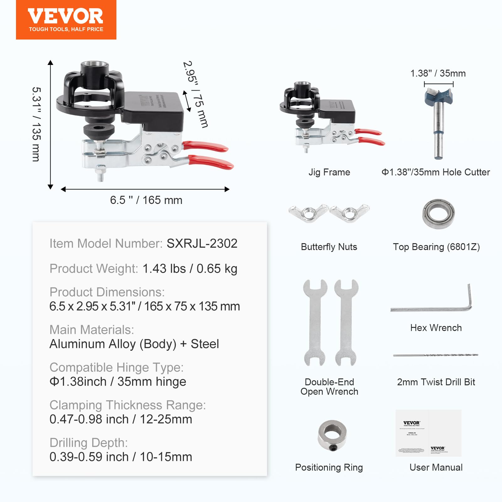 Foto 7 | Plantilla Para Bisagra De Puerta Oculta Vevor, Aleación De Aluminio De 35 Mm - Venta Internacional.