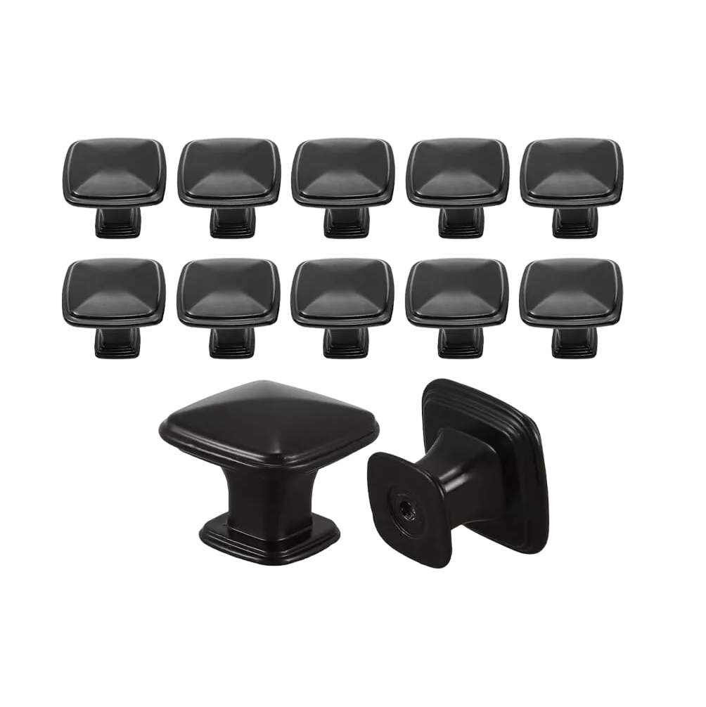 Jaladera de Botón Cuadrado Negra 30 mm 12 Piezas