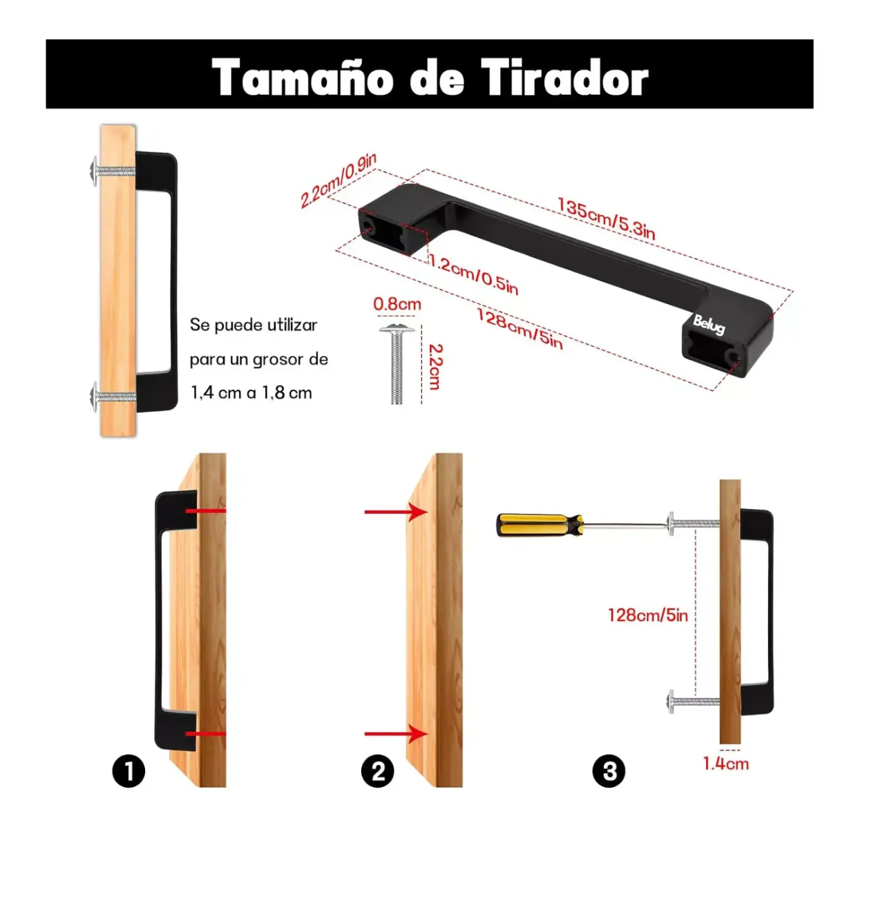 Foto 3 | Jaladera Tirador Manija De Dedos Para Armario Cajón 12 Pcs Belug, Negro
