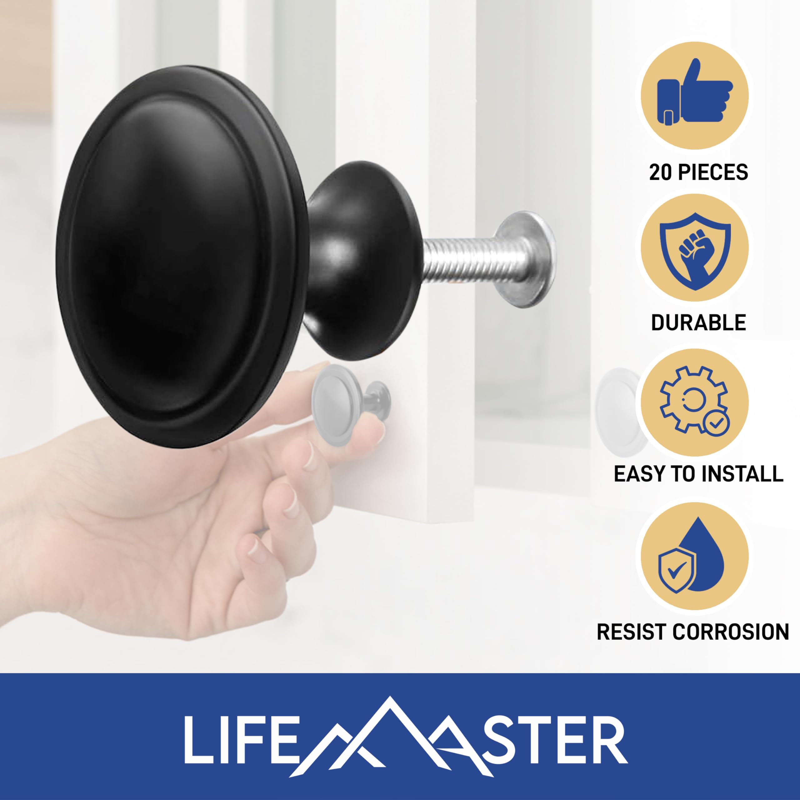 Foto 2 | Pomos De Armario Lifemaster Upgrade, 6 Unidades, 3,2 Cm, Resistentes A La Corrosión, Negros - Venta Internacional.