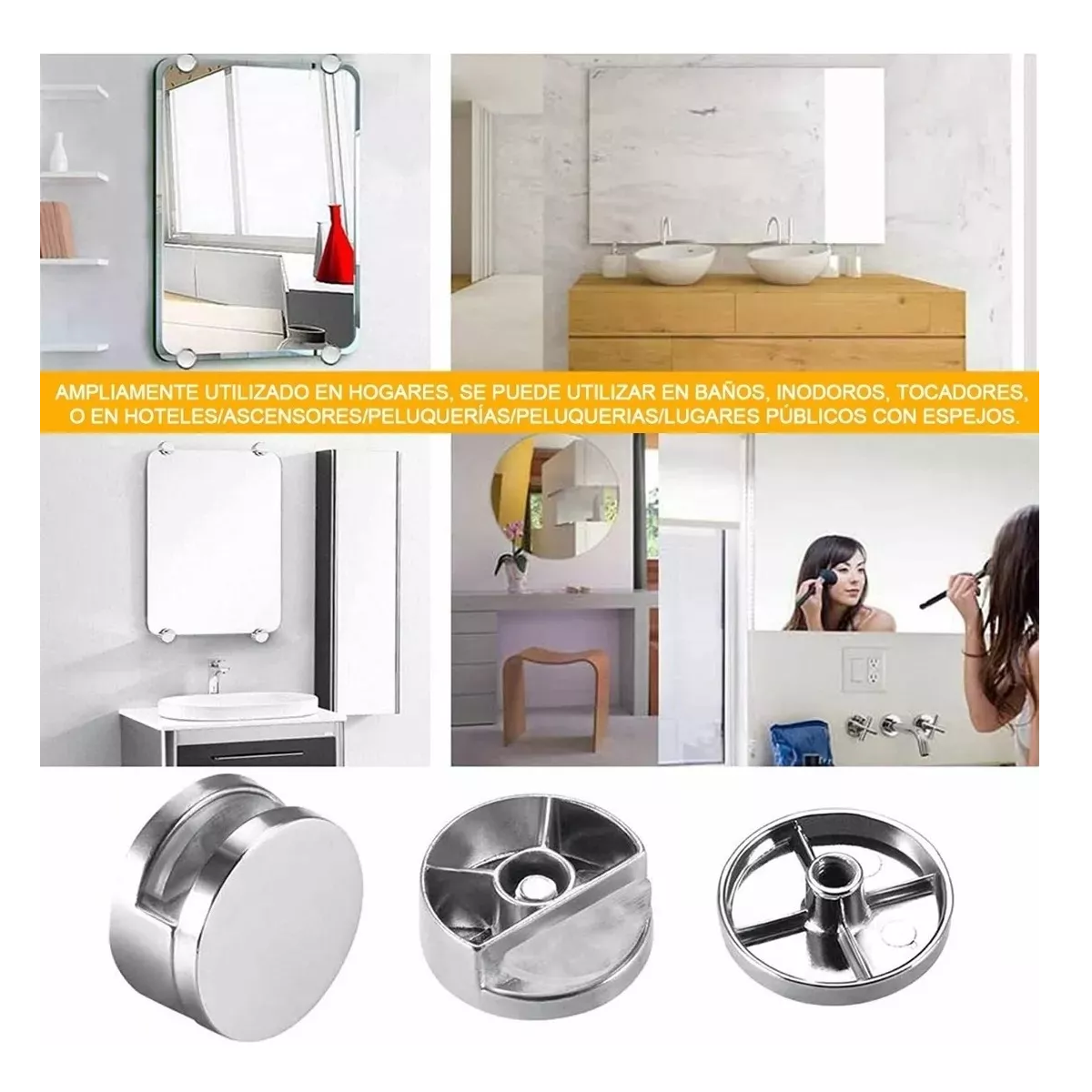 Foto 4 pulgar | Juego 8 Soportes de Espejo para Vidrio Espejo Ajuste Fijo Eo Safe Imports  Esi-9618 Plata