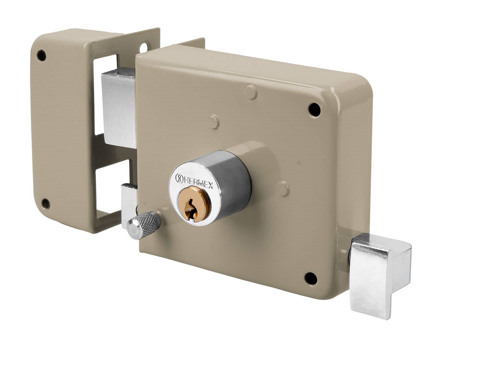 Foto 2 pulgar | Cerradura para Puerta de Sobreponer Clásica Hermex Cs-70i color Beige Izquierda