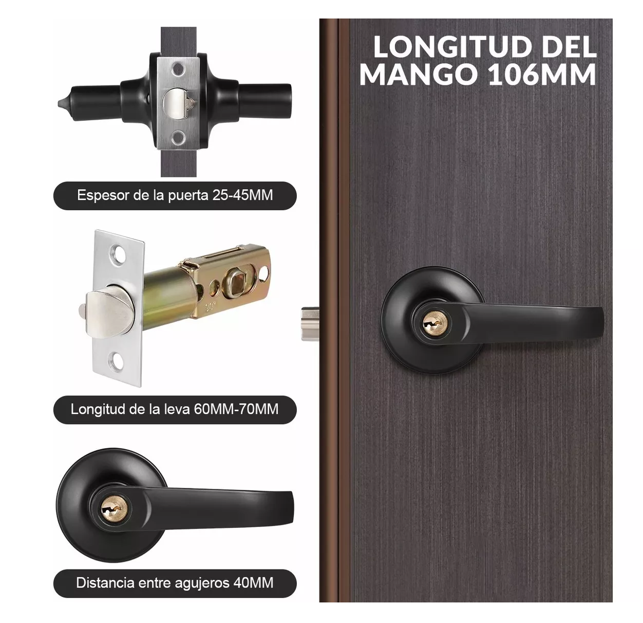 Foto 4 | Chapas para Puerta Belug color Negro con Llave