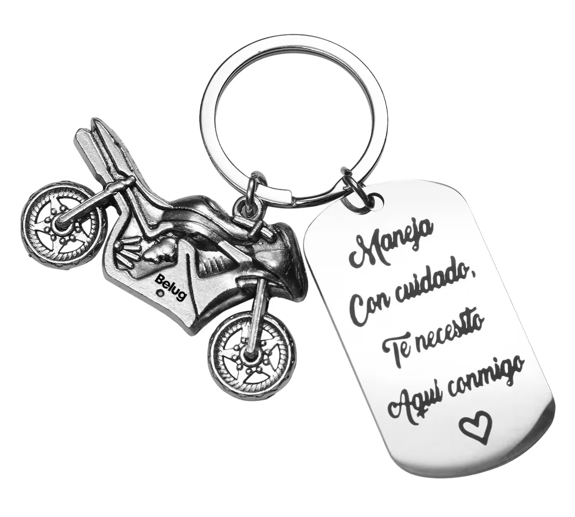 Llavero de Acero Inoxidable con Moto Plata