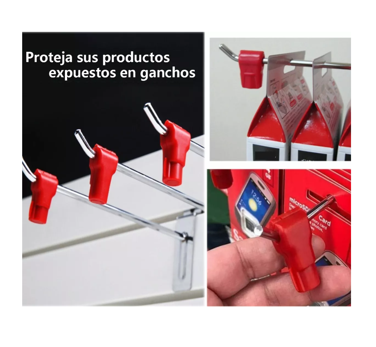Foto 3 pulgar | Candado Gancho Exhibidor 100 Pzs Rojo, 1 Llave Magnética Plateado