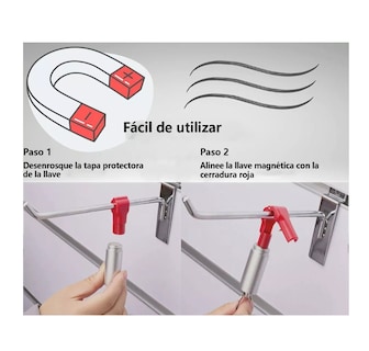 Foto 3 | Candado Gancho Exhibidor 100 Pzs Rojo, 1 Llave Magnética Plateado