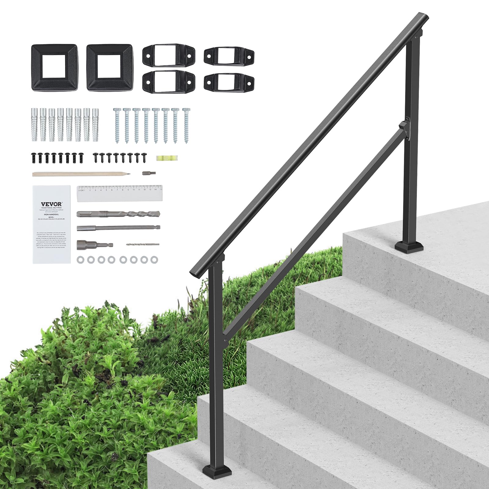 Foto 2 pulgar | Kit De Barandillas Handrail Vevor Para Escaleras Exteriores De 4 A 5 Peldaños - Venta Internacional.