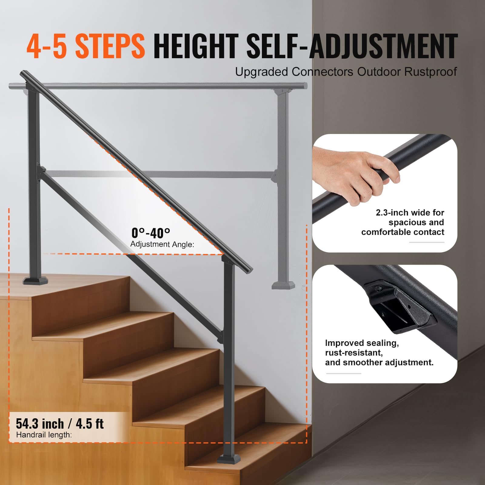 Foto 4 pulgar | Kit De Barandillas Handrail Vevor Para Escaleras Exteriores De 4 A 5 Peldaños - Venta Internacional.