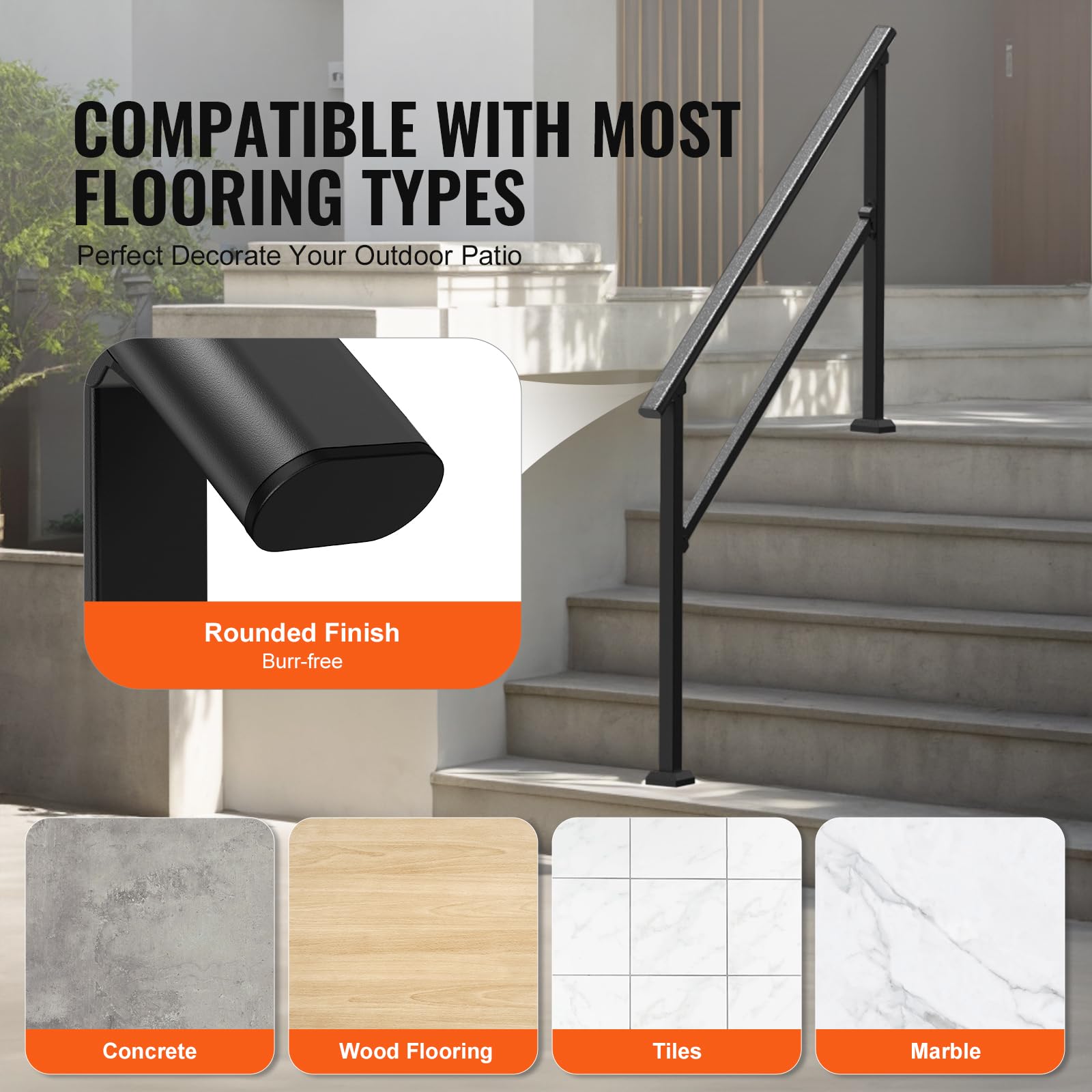 Foto 6 pulgar | Kit De Barandillas Handrail Vevor Para Escaleras Exteriores De 4 A 5 Peldaños - Venta Internacional.