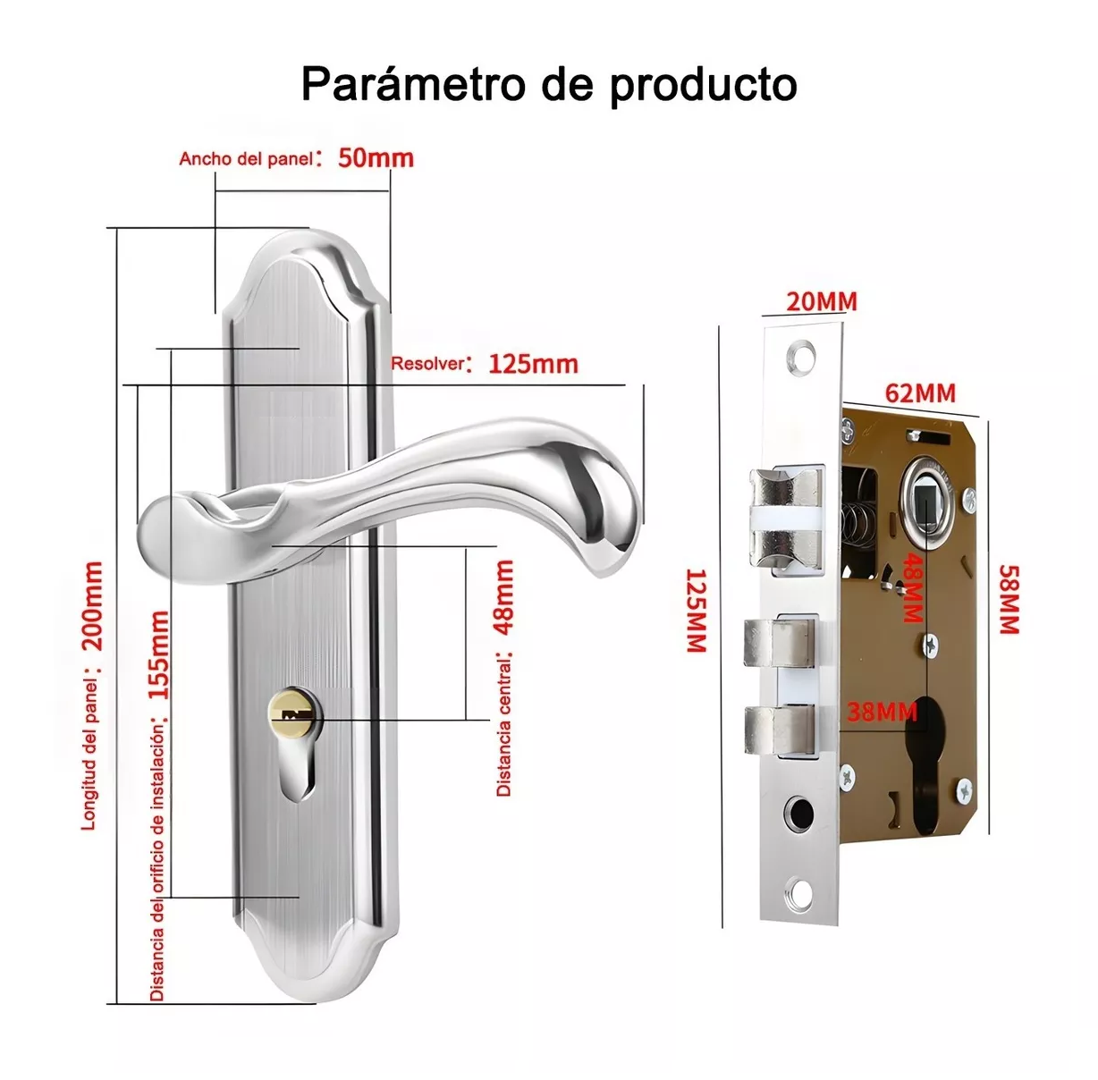 Foto 4 pulgar | Cerradura BELUG color Plata para Puerta Recámara o Principal