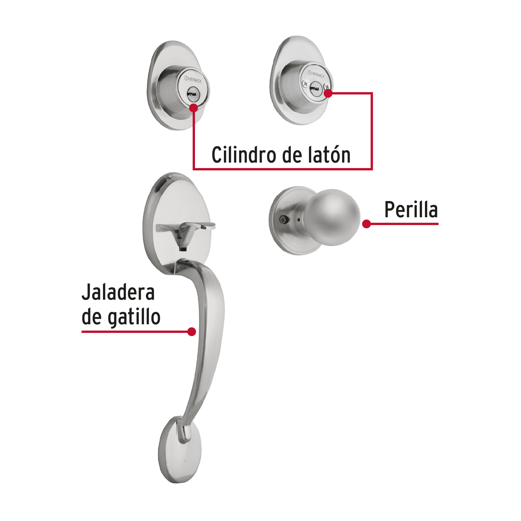 Foto 3 pulgar | Jaladera Perilla y Cerrojo Llave-llave Hermex Cep-32pj color Plata Cromo Mate