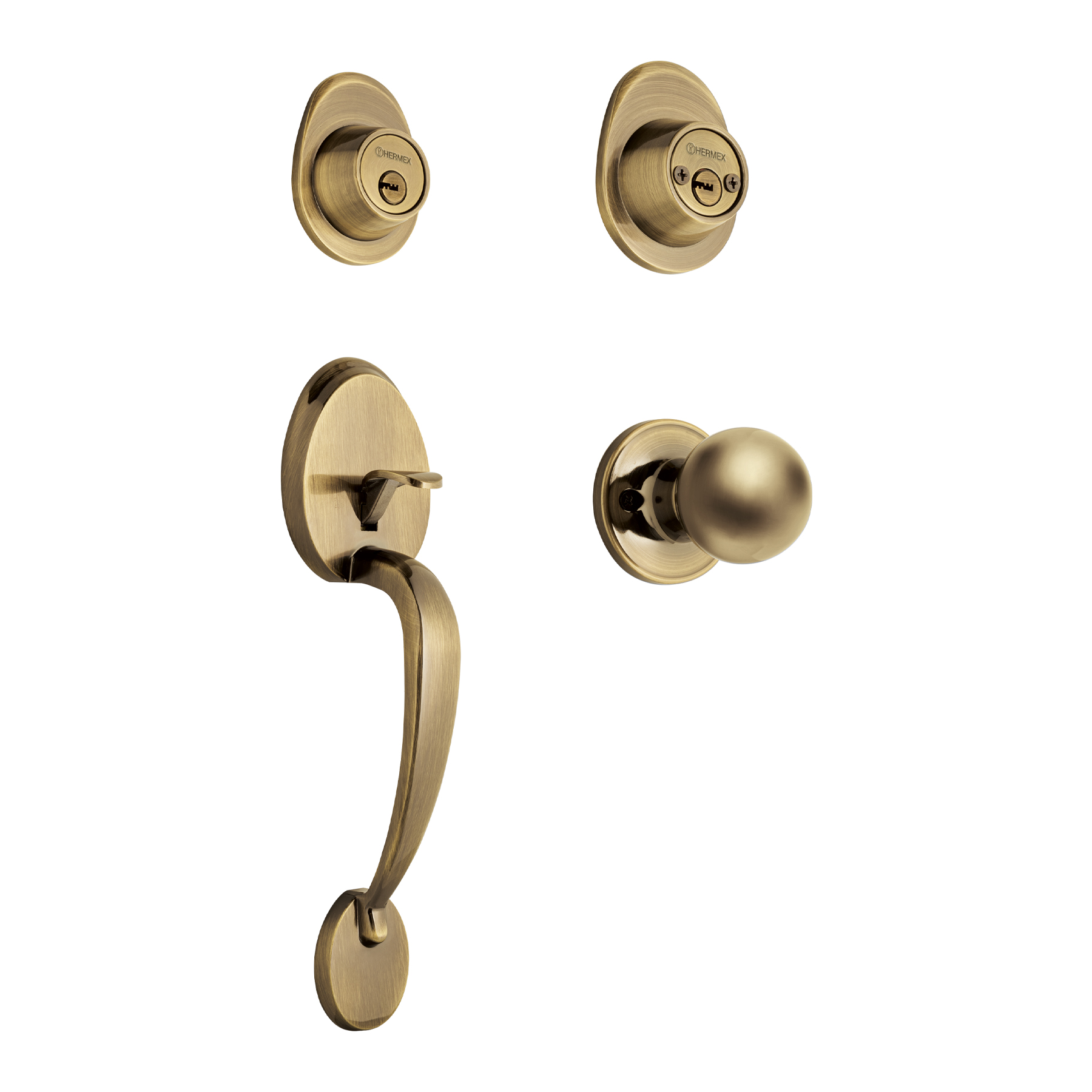 Foto 1 | Jaladera Perilla y Cerrojo Llave-llave Hermex Cep-22pj color Dorado Laton Antiguo
