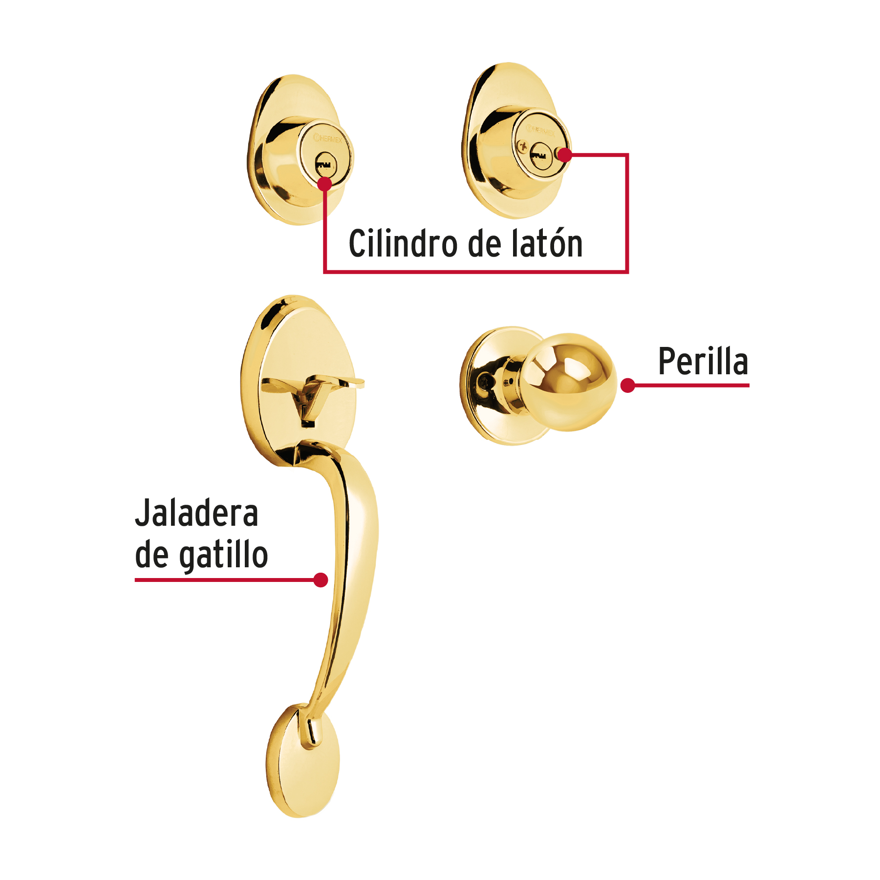 Foto 3 pulgar | Jaladera Perilla y Cerrojo Llave-llave Hermex Cep-12pj color Oro Laton Brillante