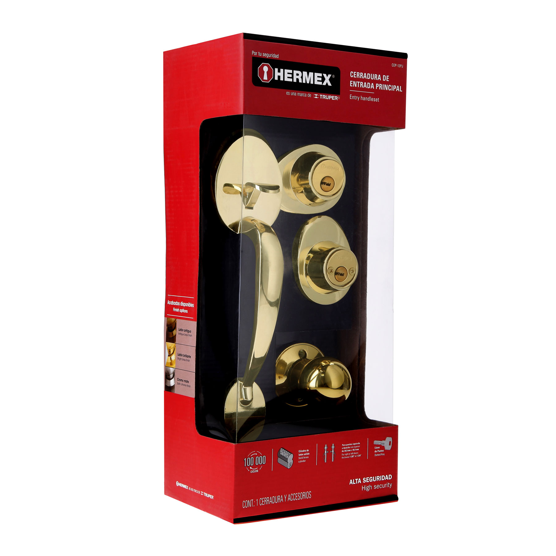 Foto 4 pulgar | Jaladera Perilla y Cerrojo Llave-llave Hermex Cep-12pj color Oro Laton Brillante