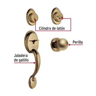 Foto 2 | Jaladera Perilla y Cerrojo Llave Hermex Cep-22pjp color Dorado Laton Antiguo