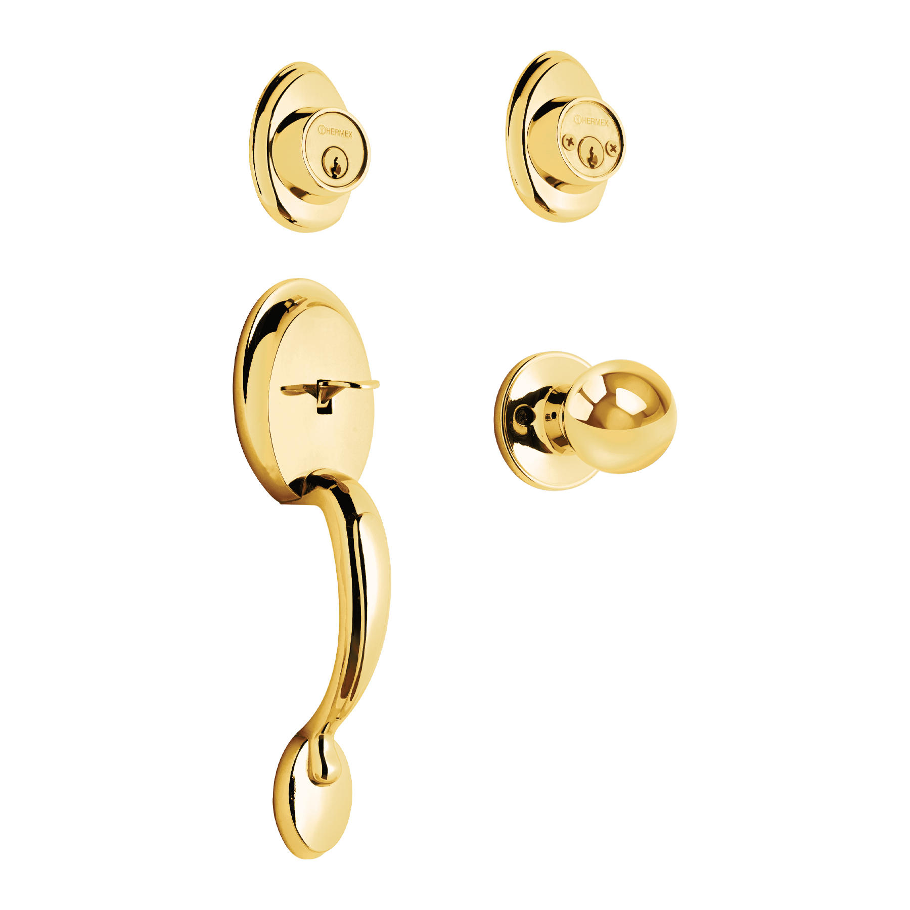 Jaladera Perilla y Cerrojo Llave Hermex Cep-12pjp color Dorado Laton Brillante