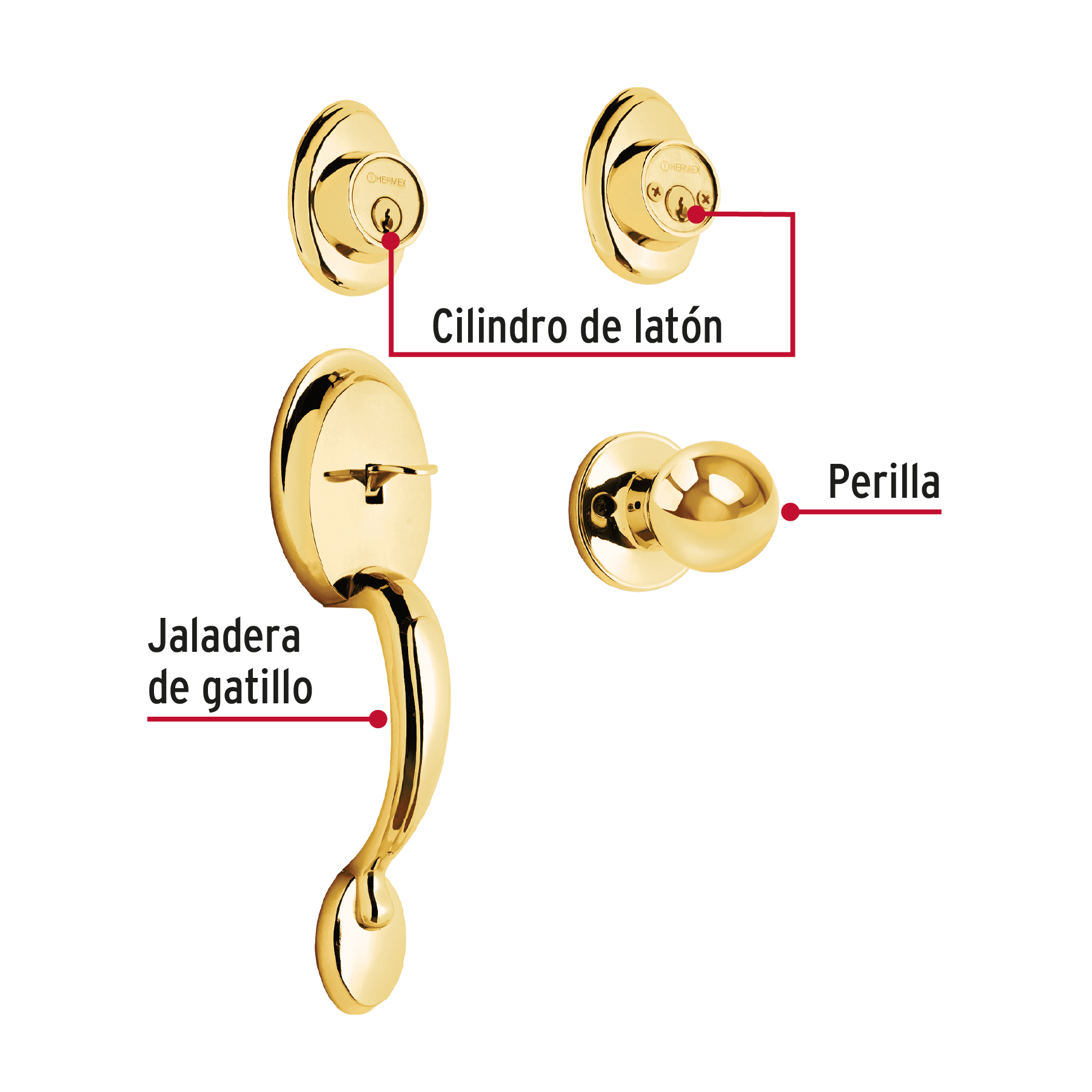 Foto 3 pulgar | Jaladera Perilla y Cerrojo Llave Hermex Cep-12pjp color Dorado Laton Brillante