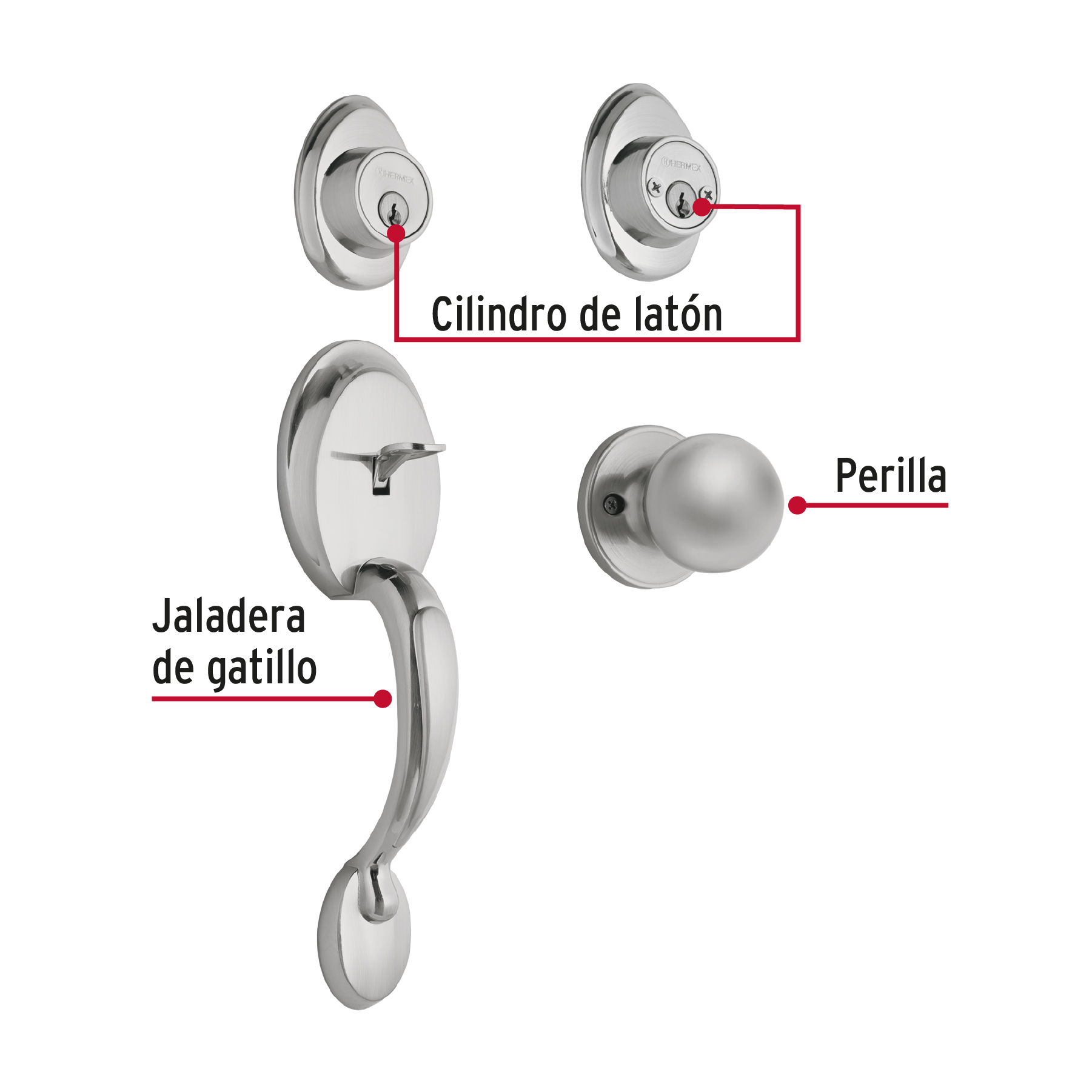 Foto 3 pulgar | Jaladera Perilla y Cerrojo Llave Hermex Cep-32pjp color Plata Cromo Mate