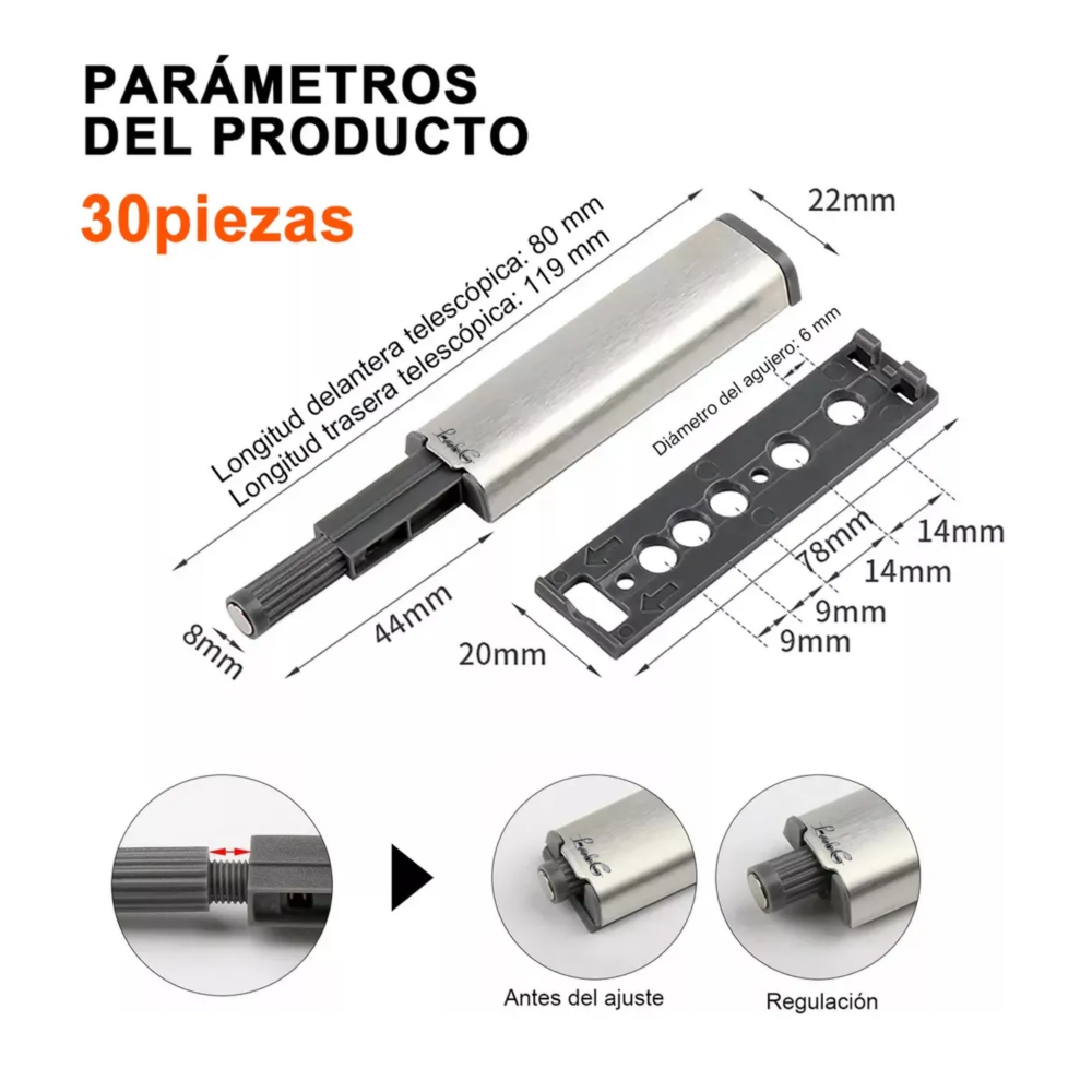 Foto 6 pulgar | 30pcs Herrajes De Cajones Lab.g  Push Open Para Puerta Gabinete Blanco Plata