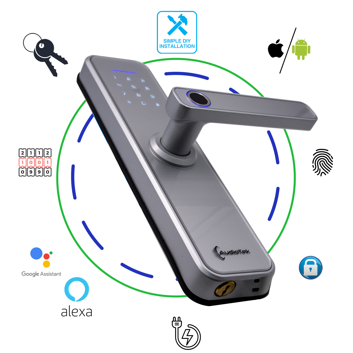 Cerradura Wifi con Chapa Digital Inteligente Audiotek color Blanco