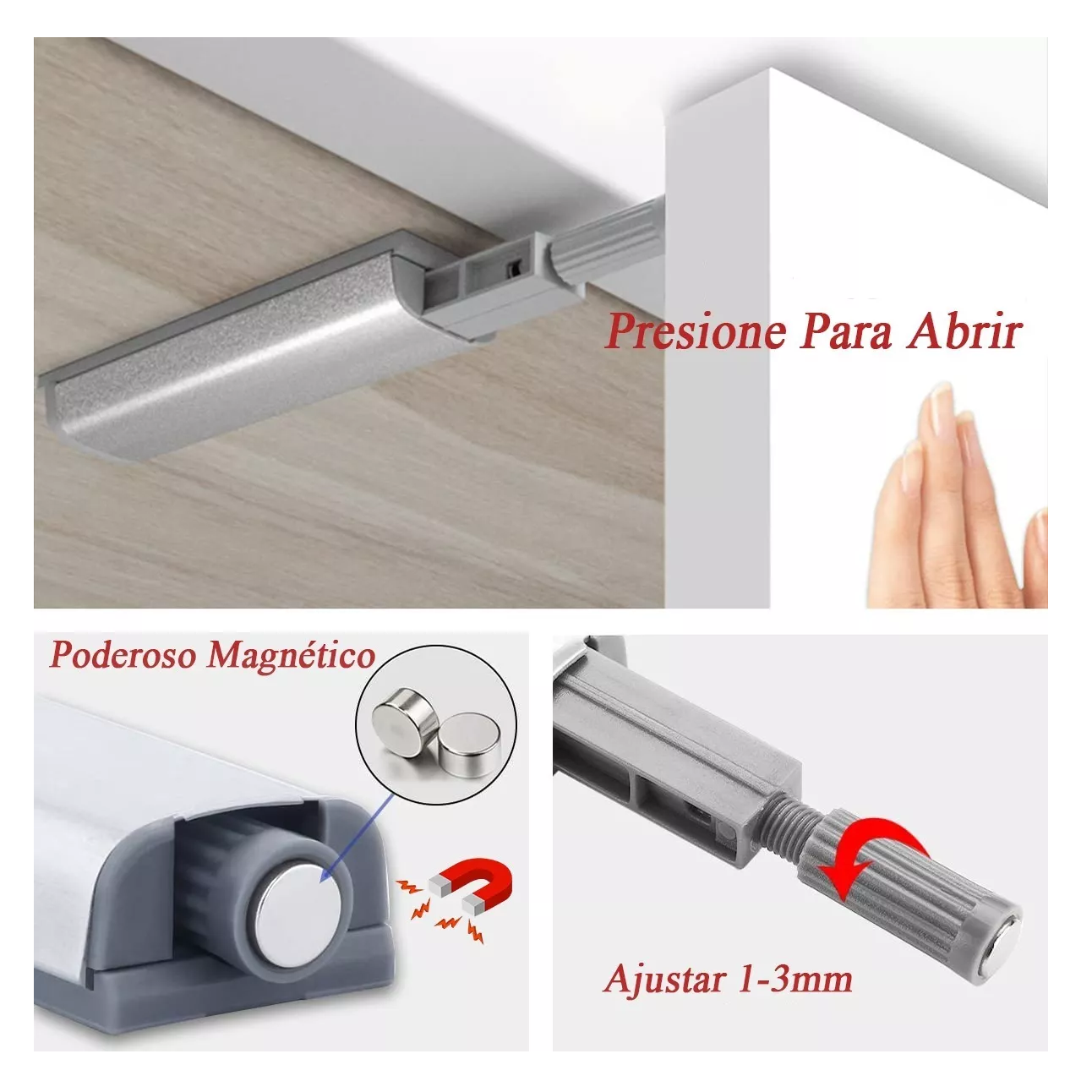 Foto 4 pulgar | Herrajes De Cajones Push Para Puerta Gabinete 10 Piezas Belug Type-2 Plateadas