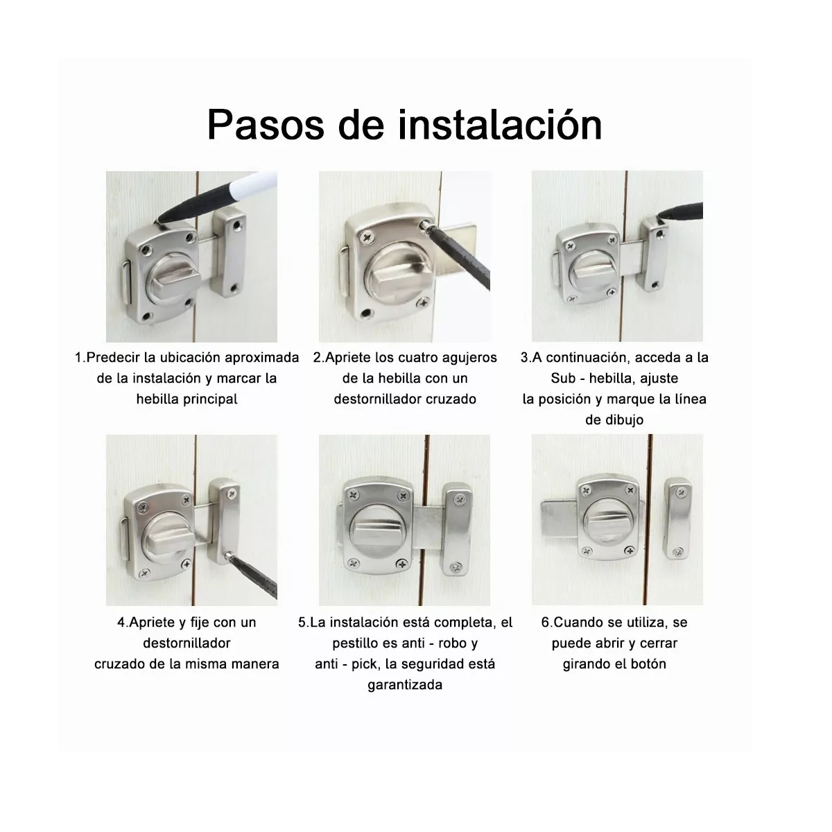 Foto 3 | Pestillo de Puerta de Acero Inoxidable con Tornillo Eo Safe Imports Esi-9616 Plata Set 2 PZAS