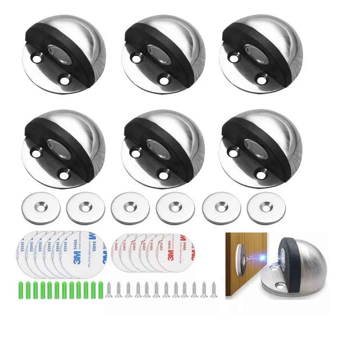 Foto 3 pulgar | Juego de 6 Topes Magnéticos de Acero Inoxidable para Puertas Eo Safe Imports Esi-10931 Plata